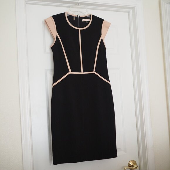 Rebecca Taylor Black and Peach Pink Business Midi Formal Business Dress Size 4 - Picture 6 of 14